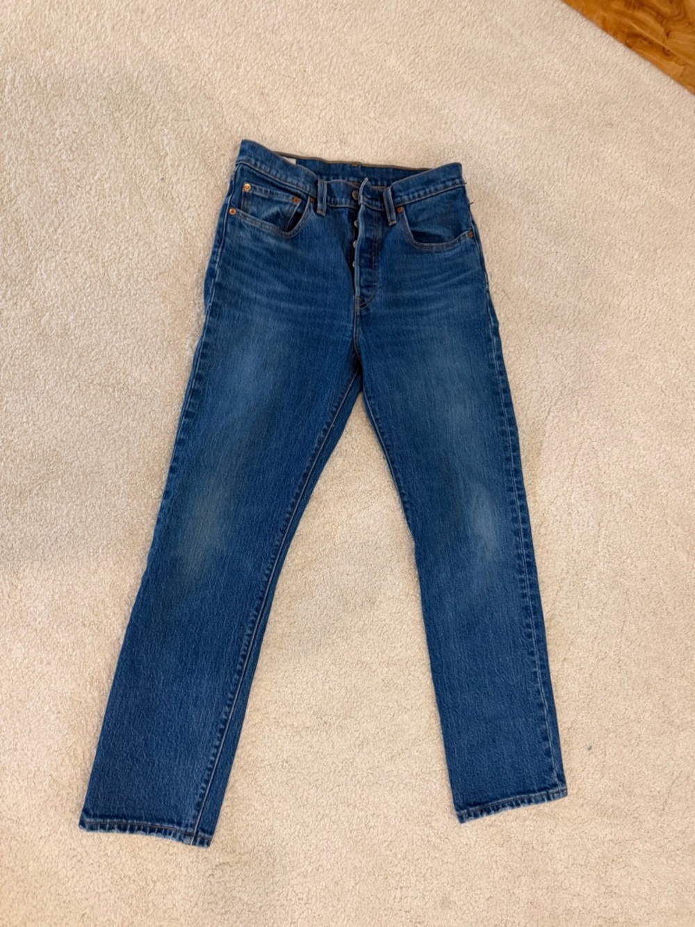 Levi's Women Blue Straight Jeans MediumWash Classic 501 Series Cotton Denim SZ27